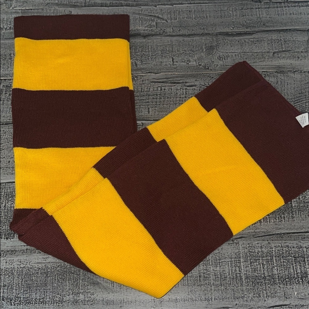 Striped Yellow and Burgundy/Marion Scarf, NWOT, 68”
